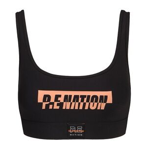 P.E Nation Black Sports Bra with Peach Logo